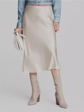 Worn 1x Rag & Bone Jaci skirt light dove midi champagne cream with purple stripe